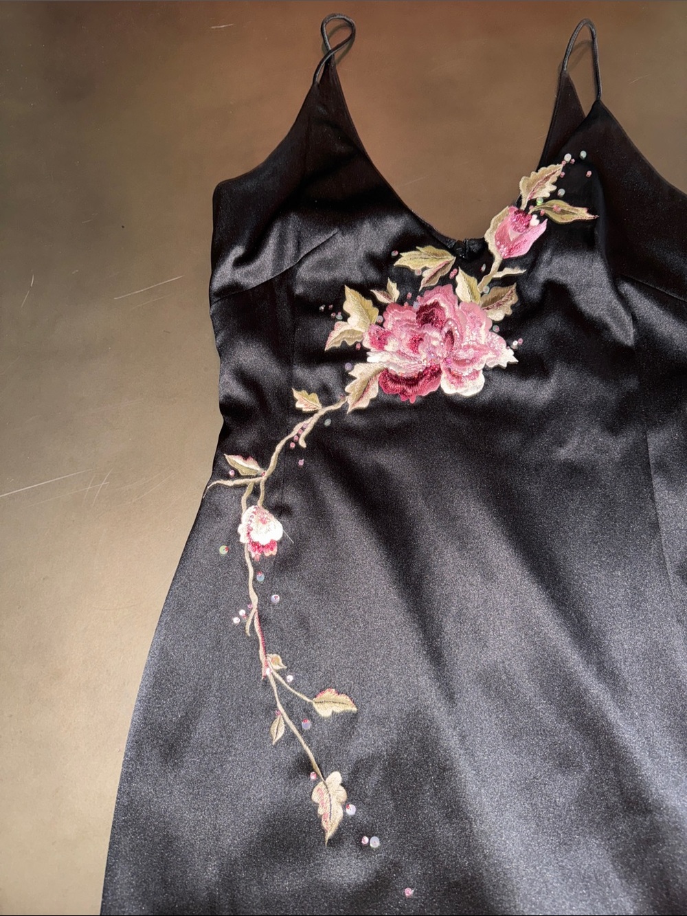 Black Floral-Embroidered Slip Dress - Women's - Picture 6 of 8